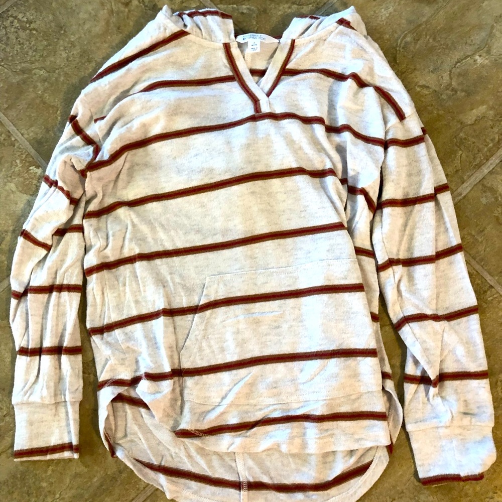 Hoodie, size S, cream/red/brown